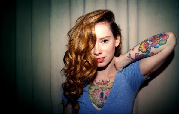Girl, woman, smile, model, tattoo, redhead, tattoos, Hattie Watson