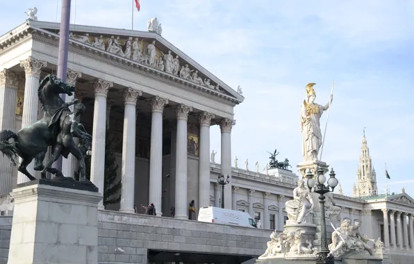 Австрия, Парламент, скульптура, Вена, Ратуша, Афина-Паллада, Внутренний город