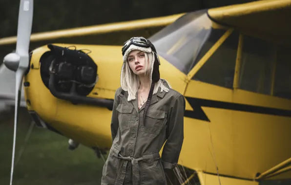 Картинка девушка, фон, самолёт