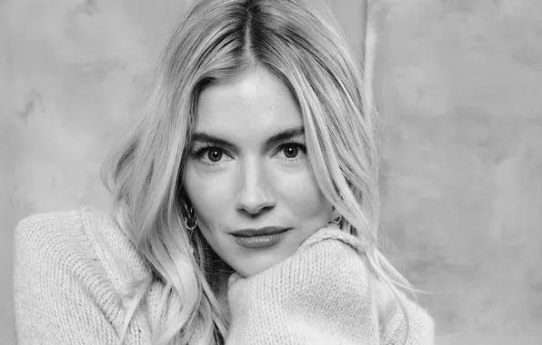 Взгляд, девушка, лицо, фото, черно-белое, Sienna Miller