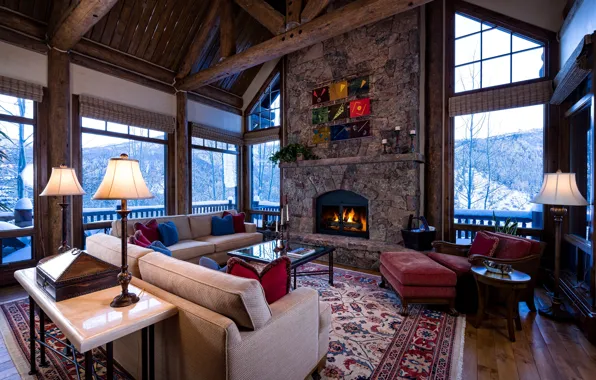 Картинка living room, interior, fireplace, Colorado, Arrowhead