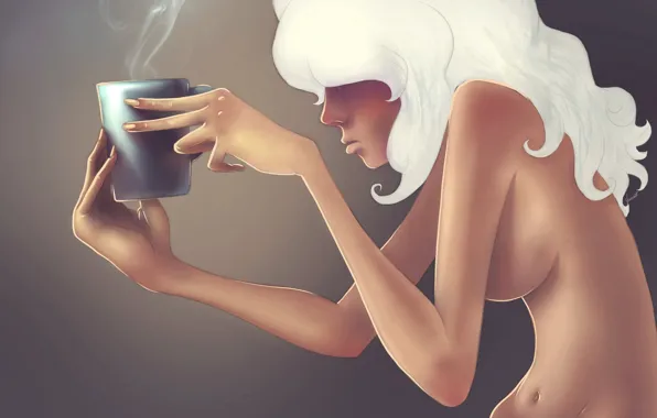 Девушка, рисунок, арт, чашка