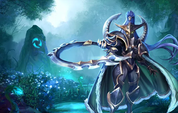 Картинка World of Warcraft, fantasy, game, Warcraft, armor, green eyes, weapons, digital art