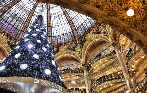 Картинка Франция, Париж, Новый год, новогодняя елка, Galeries Lafayette, Swarovski