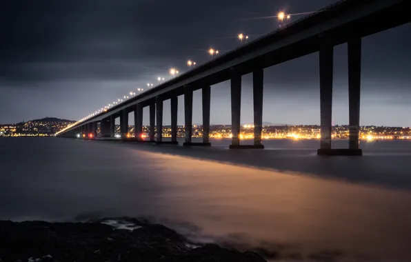 Картинка river, night, Dundee, Tay Road Bridge