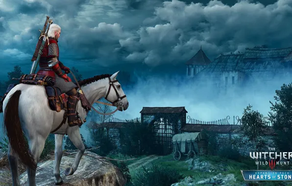 Картинка туман, лошадь, ведьмак, Геральт, DLC, The Witcher 3: Wild Hunt, дополнение, Ведьмак 3: Дикая Охота
