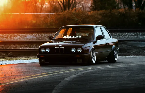 Картинка BMW, Car, Front, Black, Sun, E30, Stance, Dapper
