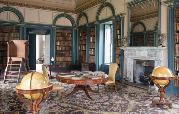 Замок, интерьер, камин, библиотека, England, North Somerset, Tyntesfield House