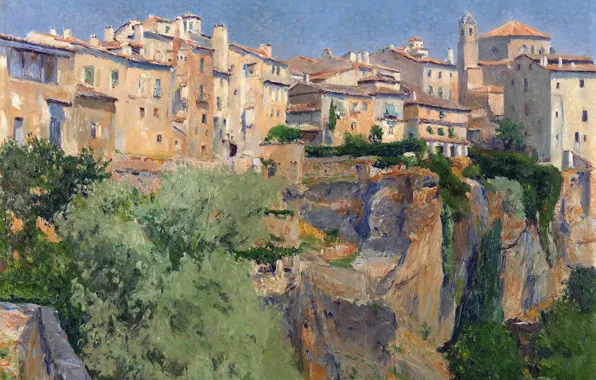 Картинка скала, дома, картина, городской пейзаж, Aureliano de Beruete y Moret, Вид Куэнка