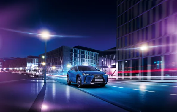 Дорога, ночь, город, здания, скорость, Lexus, фонари, 300e