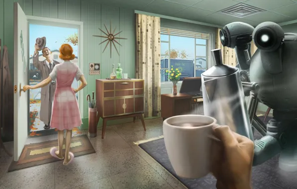 Картинка дом, робот, постапокалипсис, rpg, Bethesda Softworks, Fallout 4, vault - tec