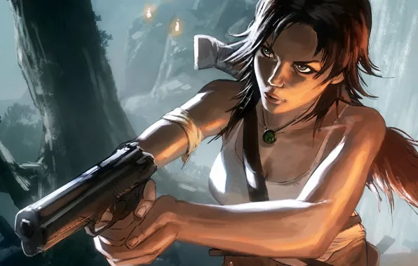 Девушка, пистолет, арт, Lara Croft, Loyvet Pierre, Tomb Raider Reborn