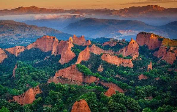 Горы, туман, Испания, mountains, Spain, Las Médulas, León province