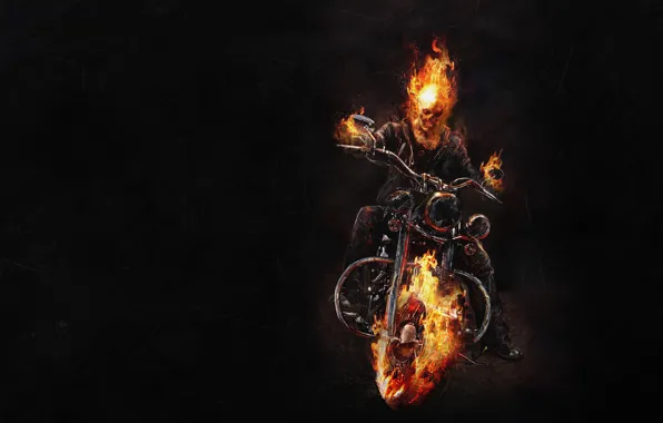 Картинка темный фон, огонь, скелет, мотоцикл, Ghost Rider, Призрачный гонщик, байк