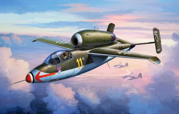 Германия, вермахт, люфтваффе, Volksjäger, Spatz, немецкий одномоторный реактивный истребитель, Heinkel He 162A Spatz