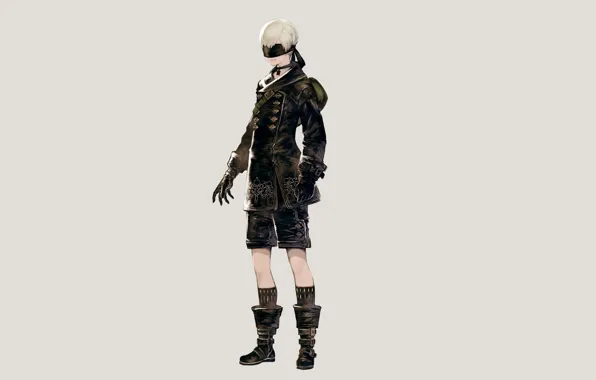 Фон, шорты, сапоги, куртка, парень, киборг, повязка на глаза, Nier Automata