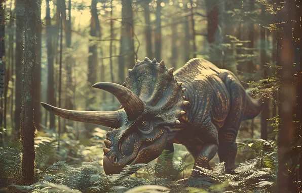 Деревья, Динозавр, Рога, Triceratops, Животное, Цифровое искусство, Трицератопс, Древние животные