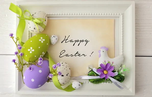 Картинка цветы, яйца, Пасха, лента, flowers, spring, Easter, eggs