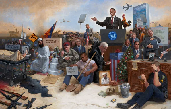 Люди, война, америка, сша, Барак Обама, Jon McNaughton, Obamanation