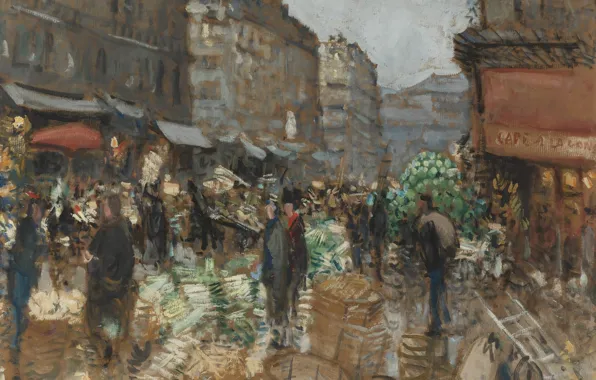 Картинка картина, городской пейзаж, Пьер Эжен Монтезин, Pierre-Eugene Montezin, На Рынке