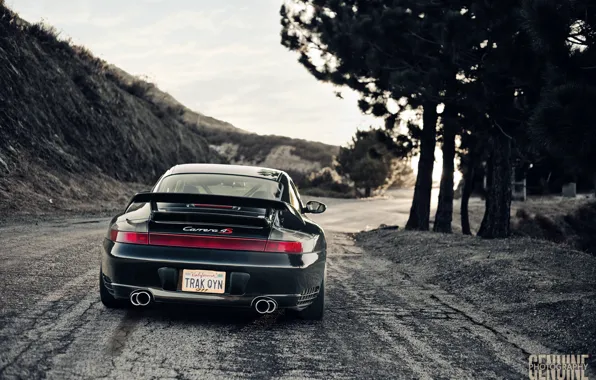Черный, Porsche, Carrera, 996, корма