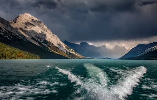 Горы, Озеро, Волны, Тучи, Clouds, Mountains, Lake, Waves