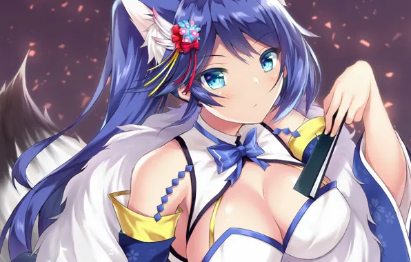 Girl, sexy, cleavage, long hair, dress, boobs, animal ears, anime
