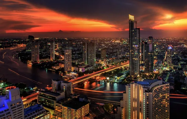 Ночь, город, Тайланд, Бангкок