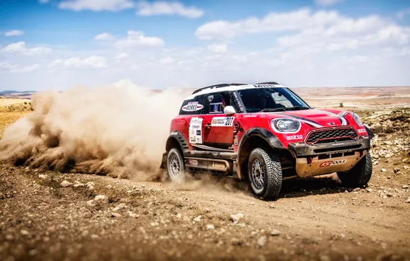 Красный, Mini, Пыль, Спорт, Скорость, Гонка, Rally, Внедорожник