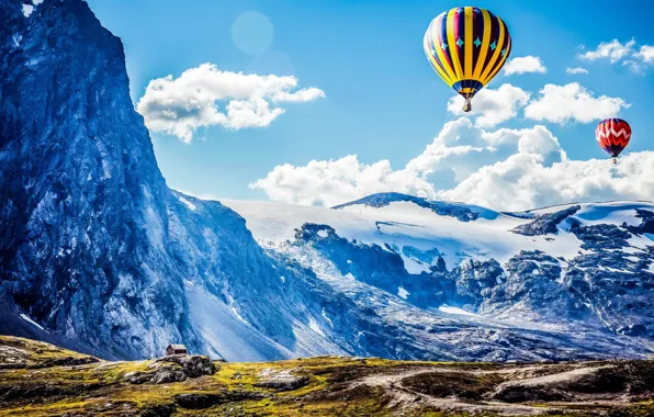 Картинка landscape, mountains, hot air balloons