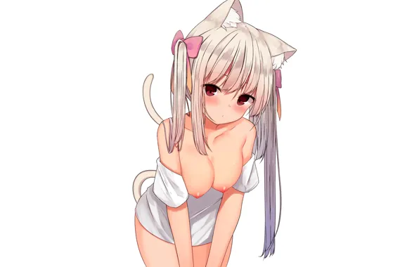 Girl, sexy, long hair, nipples, boobs, animal ears, anime, beautiful