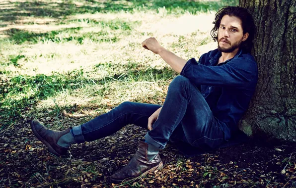 Трава, дерево, фотограф, актер, фотосессия, на природе, Kit Harington, Кит Харингтон