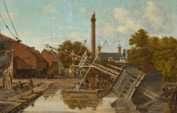 Масло, картина, Pieter Godfried Bertichen, Питер Годфрид Бертичен, Верфь 'St Jago' на острове Bickers в …