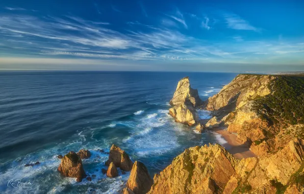 Океан, скалы, побережье, Португалия, Portugal, Атлантический океан, Atlantic Ocean, Sintra