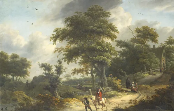 Картинка масло, картина, холст, Roelof Jansz van Vries, Пейзаж с Сокольничим