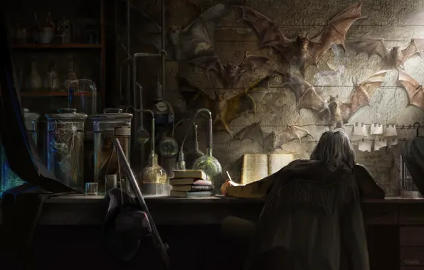 Мужик, книга, помещение, чучела, Van Helsing's Lab