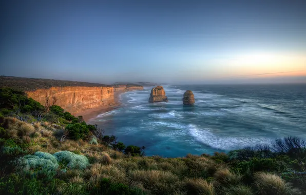 Картинка пляж, океан, скалы, утро, Австралия