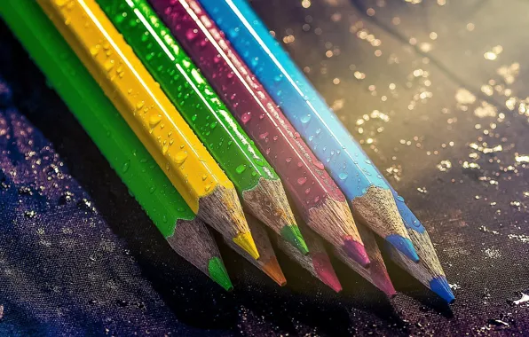 Капли, фото, цветные, карандаши
