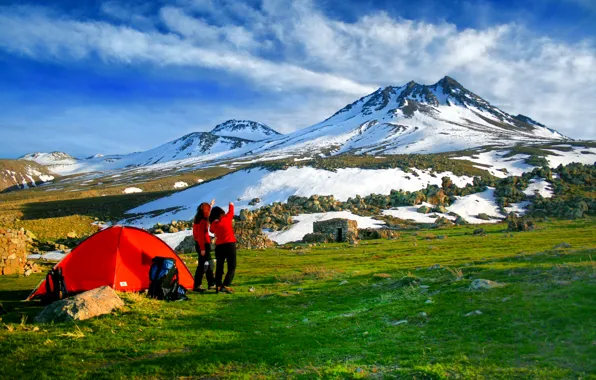 Mountain, tents, highland, camping.volcan