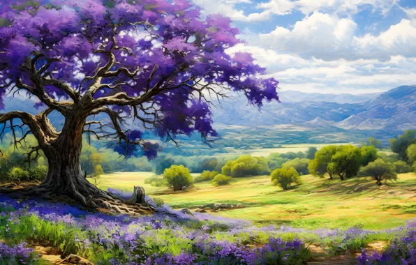 Пейзаж, природа, вид, живопись, цифровая живопись, цифровое искусство, ИИ-арт, нейросеть