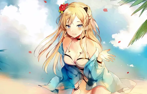 Girl, sexy, cleavage, long hair, boobs, anime, beautiful, purple eyes