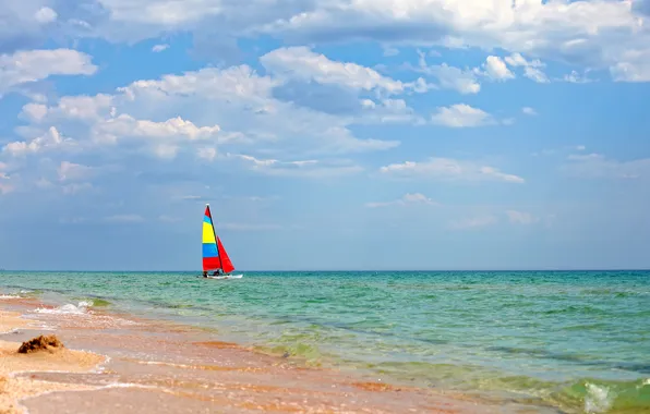 Картинка море, пляж, берег, парусник, summer, beach, sea, sail boat
