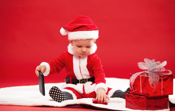 Шапка, ребенок, мальчик, костюм, подарки, Новый год, Санта, Christmas