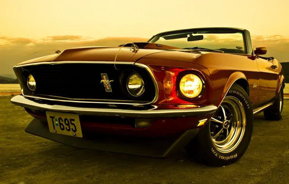 Картинка небо, Mustang, Ford, Форд, 1969, Мустанг, кабриолет, передок