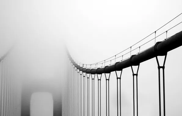 Картинка мост, туман, чёрно белое фото, серые тона