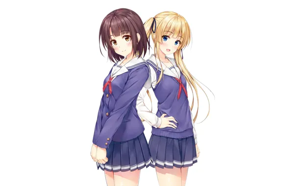 Белый, фон, девушки, школьницы, anime, art, Saenai Heroine no Sodatekata, Megumi Katou