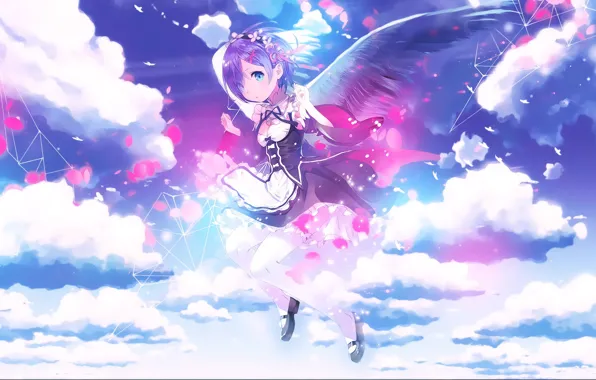 Небо, облака, аниме, Ангел, арт, Re: Zero kara Hajimeru Isekai Seikatsu, С нуля, Рем