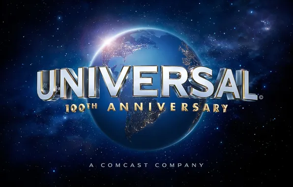 Картинка звезды, земля, надпись, планета, лого, киностудия, Universal, 100th anniversary