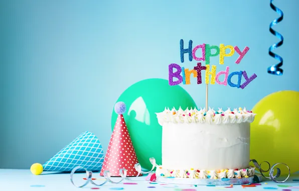 Воздушные шары, свечи, торт, cake, decoration, Happy, День Рождения, Birthday