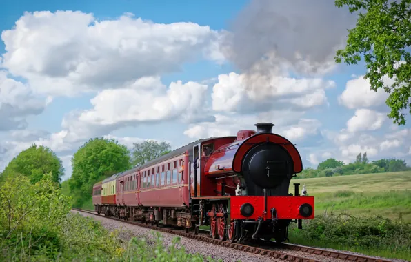 Природа, Англия, поезд, железная дорога, England, Mid-Norfolk Railway